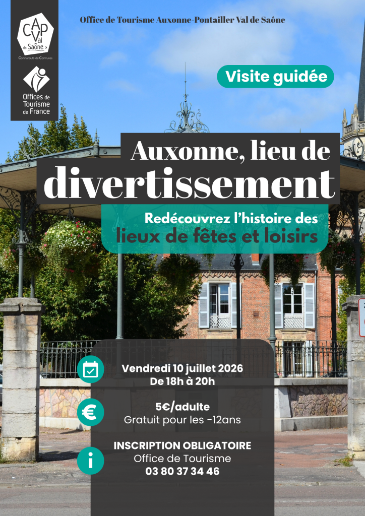 Affiche de la visite guidée "Auxonne lieu de divertissement"