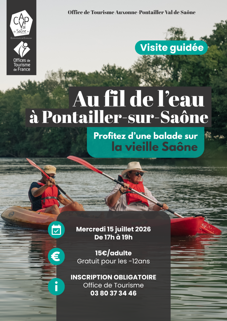 Affiche visite guidée en canoë sur la Saône au départ de Pontailler