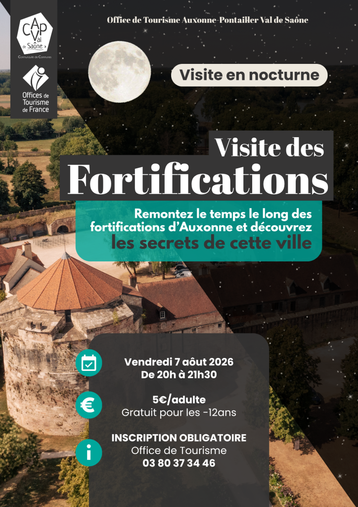 Affiche de la visite guidée des fortifications d'Auxonne, à la tombée de la nuit